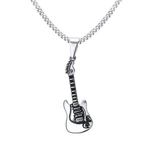 Rock Punk Guitar Necklace Men Jewelry MM Silver Color Stainless Steel Cuban Link Male Necklaces Pendants Free Chain quot
