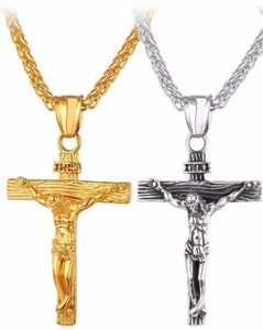 Wholesale mens gold crucifix resale online - Crucifix Cross Pendant Necklace Bracelet Gold Black Fashion Religious Jewelry for Women Men Faith Necklace KKA1823