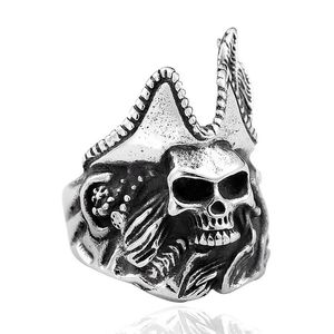 ingrosso anello biker gotico-Cool Mens Boys Acciaio inossidabile L Pirate Gothic Skull Ring Vintage punk in titanio Biker Gioielli taglia