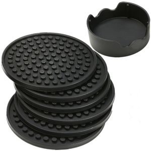 4 tum st set Black Round Silicone Drink Coaster Cup Mat Cup Costers Porslin With Holder AAA780