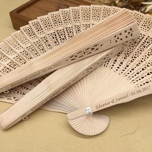 Wholesale personalized hand fans resale online - Personalized Wood Wedding Favours Fan Party Giveaways Sandalwood Folding Hand Fans ABANICO Decorations