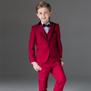 Najnowszy przycisk Red Boy Tuxedos Peak Lapel Children Suit Custom Made Kid Wedd Prom Garnitury kurtka kamizelka spodnie muszka