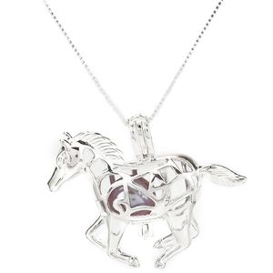 Wholesale cage pendant sterling silver resale online - 925 Sterling Silver Pick a Pearl Cage Horse Running Locket Pendant Necklace Boutique Lady Gift K979
