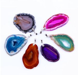 achat scheibe anhänger großhandel-Beliebte Multi Color Scheibe Geode Unregelmäßige Form Achat Quarz Anhänger Modeschmuck