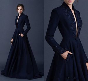 Wholesale paolo sebastian resale online - Unique Paolo Sebastian Formal Evening Dresses with Pockets Plunging Neckline Sexy Long Sleeves Celebrity Prom Evening Party Gowns