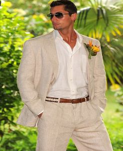 Högkvalitativ Beige Groomsman Suit Custom Made Man Suit PSC Linn Brudgum Tuxedos Sommardrag Stranddräkter för bröllopskläder jacka byxor