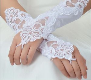 Wholesale fingerless white satin bridal gloves for sale - Group buy Fashion Below Elbow Length Fingerless Bridal Wedding Gloves Applique Beaded Ruched Banquet Party Women White Ivory Black Red Gloves