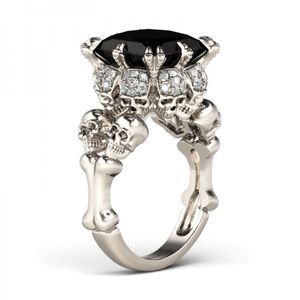 black diamond ring achat en gros de Taille Vintage Punk Mode Bijoux KT Or Blanc Rempli Princesse Cut Noir Saphir CZ Diamant Party Femmes De Mariage Crâne Anneau Cadeau