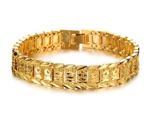 mens solid gold chain bracelets toptan satış-Kadın Erkek Bileklik Bileklik K Sarı Altın Gerçek Dolgulu Bilezik Katı İzle Zincir Bağlantı inç Altın Takılar Bilezikler KKA1846