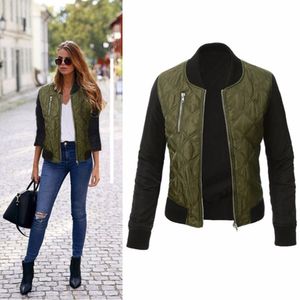 ingrosso esercito giacca parka verde-Puseky Fashion Autumn Women Army Green Bomber Giacche Parka Cool Zipper Down Giacca Cappotti Streetwear Patchwork Biker Outwear