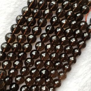 High Quality Natural Genuine Brown Clear Tea Crystal Smoky Quartz Round Jewelery Loose Ball Faceted Beads quot