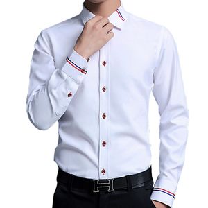 schlankes montiertes kleid hemden großhandel-Herren Kleid Hemden XL Business Casual Langarmbüro Slim Fit Formale Camisa Weiße blaue Rosa Marke Mode