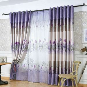 Chinese Style Tulip Floral Plant Printing Fabric Polyester Window Curtain For Living Room Bedroom Kitchen Customized Curtains