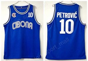 equipe jersey venda de basquete venda por atacado-Faculdade Drazen Petrovic Jersey Homens Universidade de Basquete Cibona Zagreb Jerseys Equipe Azul Respirável Para Os Fãs de Esportes de Alta Qualidade Em Venda