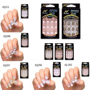 nail tips großhandel-24 stücke Atemberaubende Designs Französisch Falsch Nägel ABS Harz Gefälschte Nagel Set Full Manicure Art Tipps