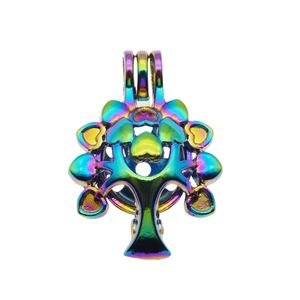 10st Rainbow Color Life Tree Pearl Cage Pärlor Cagelocket Hängsmycke Essential Oljediffusor DIY Smycken Locket för Oysterpearls