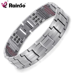 магнитное заживление оптовых-Rainso мужчины ювелирные изделия исцеление Магнитный браслет баланс здоровья браслет Серебряный Титан браслеты специальная конструкция для мужчин Y1891709