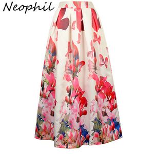 Neophil Ladies Maxi Long Skirts High Waist Black White Lily Flower Floral Printed Pleated Floor Length cm Jupe Longue MS07069