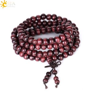 CSJA mm Wooden Beads Strand Bracelets Natural Red Wood Rosary Multilayers Bangle Beaded Bracelet Men Buddha Meditation Jewelry S038