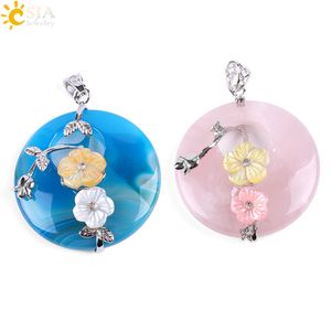 CSJA Gemstone Raw Material Natural Stone Healing Crystal Quartz Hollow Round Charm Shell Flower Leaf Wrap Pendant for Necklace Making E687 A