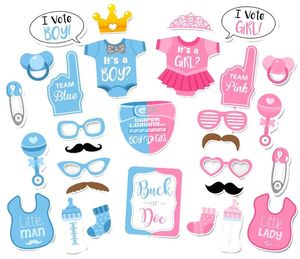30PCS Baby Shower Gender Reveal Party Boy or Girl Photo Booth Props Supplies Kit