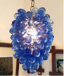 weinleseblasenglas großhandel-Weinlese Design Kronleuchter Trauben Pendelleuchten LED blaue handgemachte geblasene Murano Glas Bubble Kronleuchter venezianische Beleuchtung