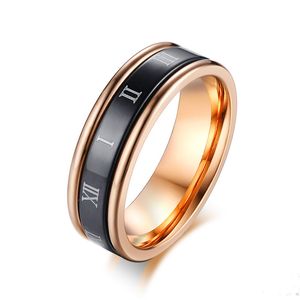 Roman Numerals Rings for Women Dating Jewelry Black and Rose Gold Color Ladies Stainless Steel Spinner Wedding Bands Finger Ring US Size