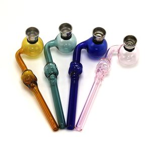 Glass Tobacco Smoking Cigarette Pipe Colors Water Hookah Bong Portable Shisha Hand Spoon Pipes Tools With Metal Bowl
