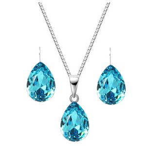 Crystal Necklace Drop Earrings Set Sterling Silver Pendant Clavicle Chain Long Dress Dinner Jewelry Birthday Gift