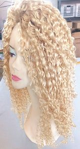 Wholesale double drawn weft hair extensions resale online - Brazilian Human Virgin Remy Blonde Hair Kinky Curly Hair Weft Soft Double Drawn Hair Extensions Unprocessed Color