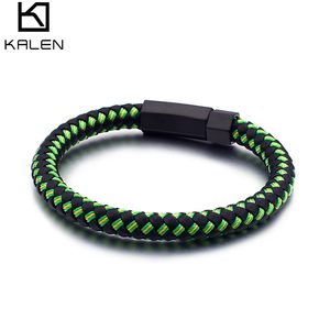 Armband Armbanden voor Mannen Vrouwen Zwart Groen Nieuw Collectie Lederen Nylon Touw Sport Sieraden Kalen