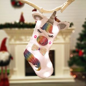 Kerstdecoratie Unicorn Cartoon Animal Pluche Hanging Stocking met Light Candy Bag Geschenken Tas Party Feestelijke Levering ZZA1142