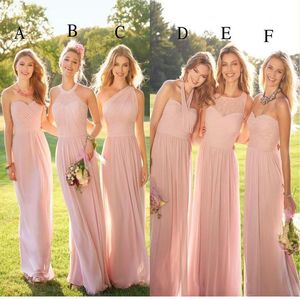 Blush Pink Convertible Bruidsmeisjes Jurk Lange Chiffon Empire Country Beach Style Romantic for Wedding Party Gelegenheid Designer