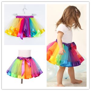 çocuklar gökkuşağı cüppe toptan satış-Çocuklar Gökkuşağı TUTU Etek Elbise Çocuk Kız Balo Renkli Dans Giyim Elbise Bale Pettiskirt Yaz performansı Parti Giyim