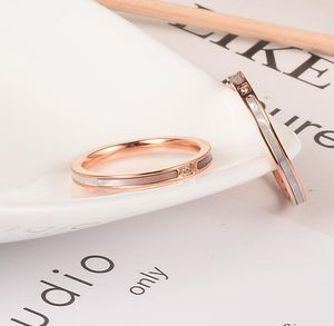 Wholesale thin gold band rings resale online - Fashion Personality Titanium Steel Single Zirconia Thin Ring Surgical Stainless Steel MOP Band Ring For Woman Rose Gold Plated