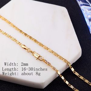 24inch 18k gold chain оптовых-2 мм плоское цепочковое ожерелье для мужчин Хип хоп к золотой серебряный серебряный серебряный серебро женщин мода DIY ювелирные изделия изготовления с печатью дюйма