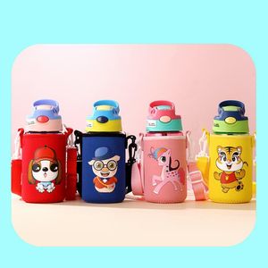 Wholesale bottle insulated sleeve resale online - STOCK ml Cartoon Children Water bottle Stainless Steel Kids Insulated Outdoor Portable Child Drinking cup with sleeve holder FY4124