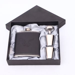 7oz Stainless Steel Hip Flask Set jack Flagon With Funnel Cups Mini Whiskey Flagon Gift Outdoor Portable Wine Pot GGA2591