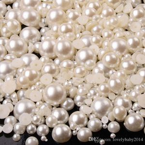medias perlas 4mm al por mayor-Tamaño mixto mm mm mm Crema blanco puro Half Round DIY Resina Flatback Nail Art Pearl lote piezas