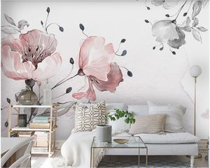 3D壁紙カスタム写真ノルディックシンプルな水彩画の花の小さな新鮮な寝室の背景壁の家の装飾の壁紙3 d