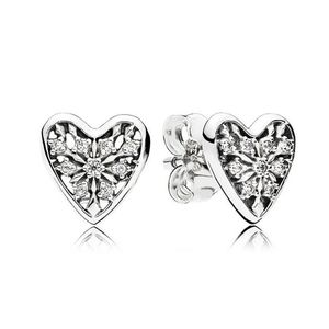 Real Sterling Silver Heart of Winter Stud Earring Set Original Box for Pandora CZ Diamond Earrings Girls Women Jewelry
