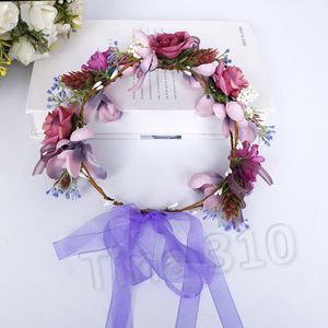 çocuklar başörtüsü çiçek toptan satış-gelin Çelenkler Dekoratif Çiçek düğün dekorasyon headdress çocuk romantik Simülasyon Çiçek HeadbandT2I5613