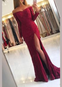 Wholesale sexy front split long evening dresses for sale - Group buy 2019 New Sexy Mermaid Evening Dresses Full Lace Long Sleeves Off Shoulder Front Split Sweep Train Custom Made Prom Dress Party Pageant Gowns