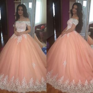 Peach Quinceanera Dresses Off Shoulder Appliques Puffy Corset Back Ball Gown Princess Years Girls Prom Party Gowns Custom