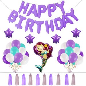 mor doğum günü partisi dekorasyonları toptan satış-Mermaid Alüminyum Film Balonlar Parti Dekorasyon Mutlu Doğum Günü İngilizce Mektup Balon Takım Elbise Mor Mavi Beyaz Festivali Süslemeleri Yeni Kazanım ZK L1