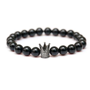 agates beads al por mayor-Hombres y mujeres de la pulsera de la corona de la ágata negra mate forman la joyería simple popular