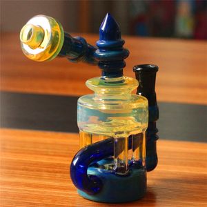 Direct sale of Great designs glass bong dab rigs hookahs with Blue fumed and yellow body craft water pipe mm bowl