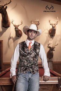 Vintage Camo Groom Kamizelki Hunter Country Cowboy Wedding Realtree Wiosna Kamuflaż Mężczyzna Strój Kamizelka Piece Set Vest Tie Custom Made