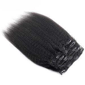 saç çizgili saç toptan satış-Kinky Striaght İnsan Saç Uzatma adet Klip g takım Brezilyalı Doğal Saç Klipler Tam Başkanı Remy Saç