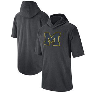Mens Michigan Wolverines Tops sideline performance Shorts Sleeve Hooded Top Tee Printed college football hoodies T Shirts sweatshirts